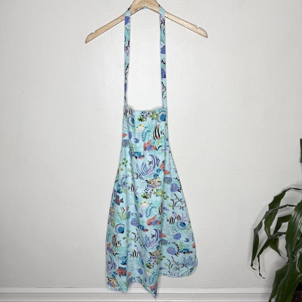 Vera Bradley Blue Under The Sea Fish Apron Cotton Ocean Life